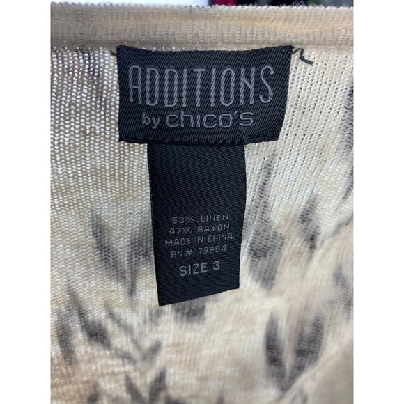 Chicos Additions Linen & Rayon Open-Front Cardigan Size 3 Beige & Black - Picture 6 of 7